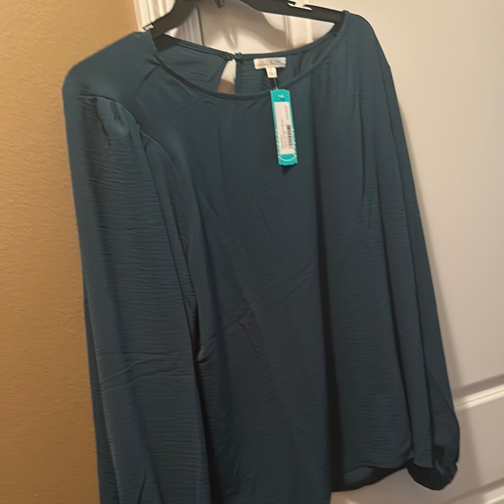 Blue and Green Relaxed Blouse with Flowing Design
